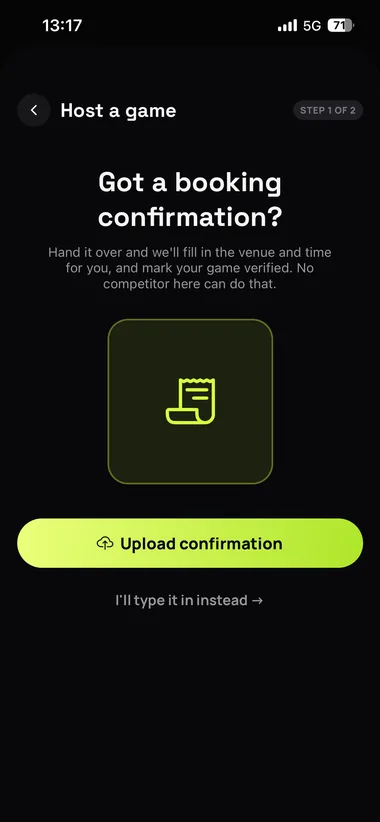 Host a game wizard, booking confirmation step